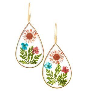 Boutique Pressed Flower Teardrop Earrings NWT